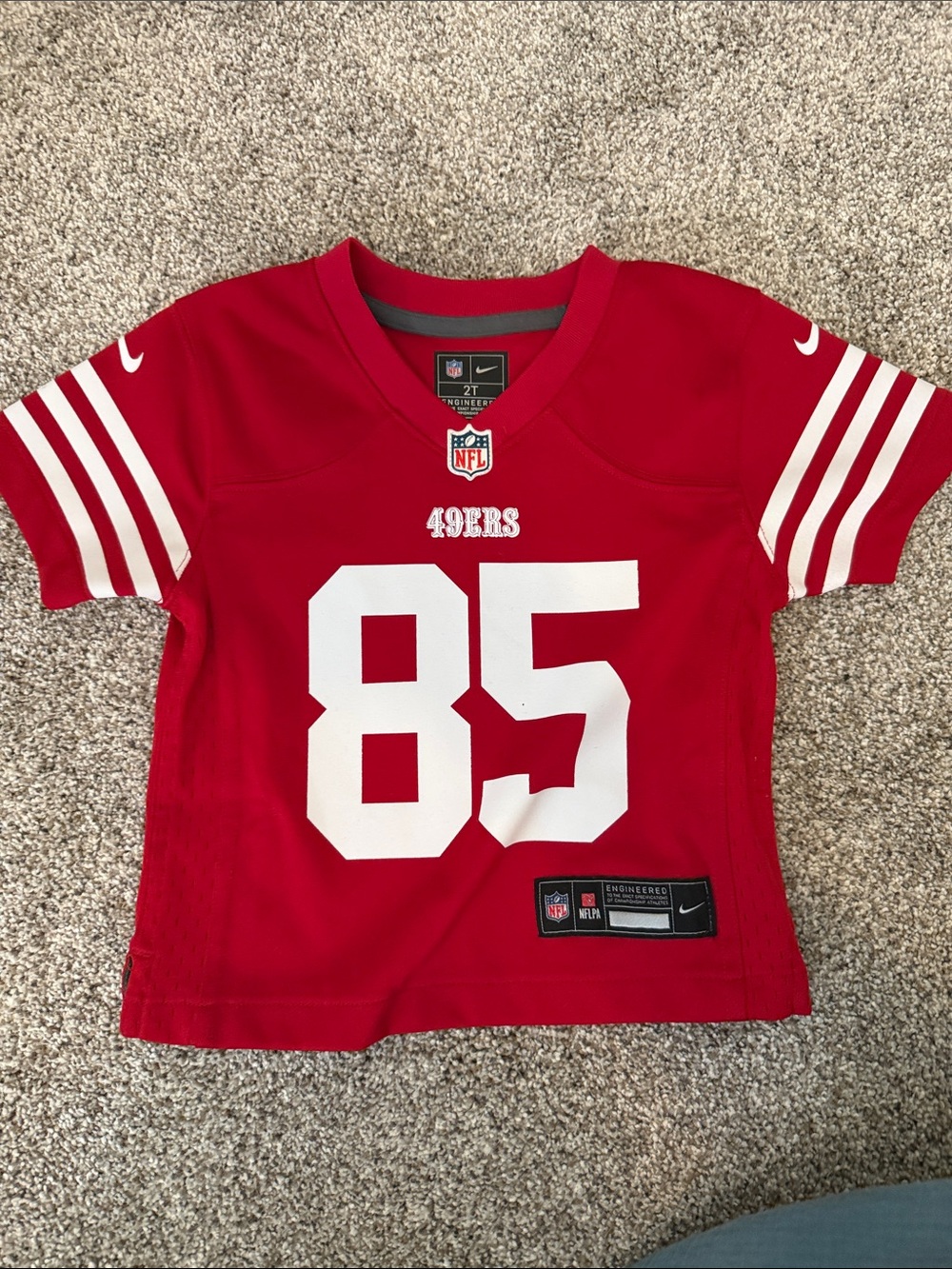 San Francisco 49ers  Nike Kids Red #85 Football Jersey Kittle 2T